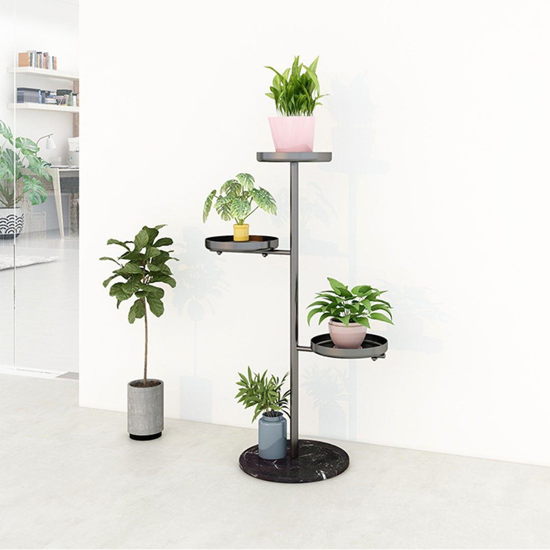 3 Tier Metal Round Plant Stand with Trays - Black
