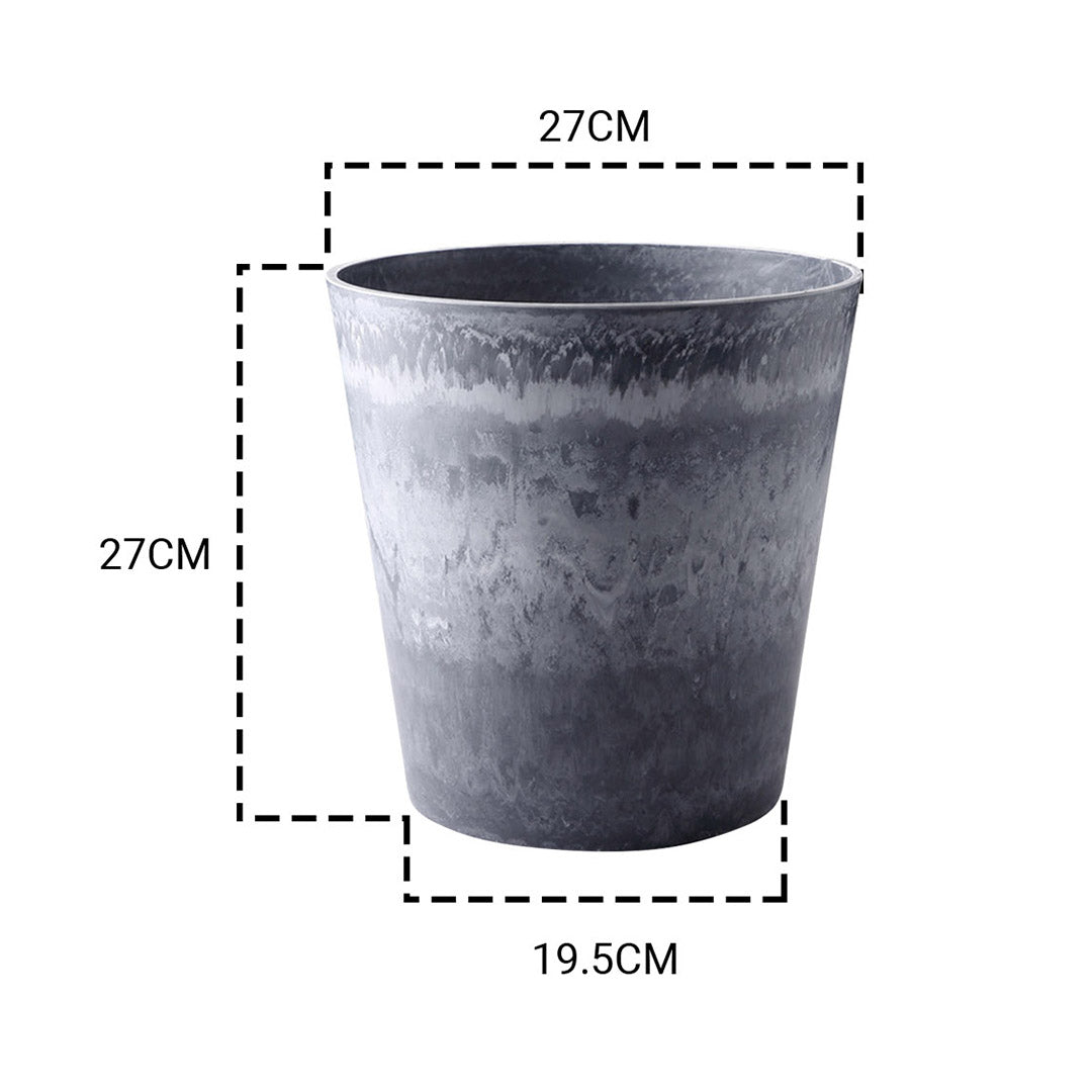 Weathered Grey Round Resin Plant Pot in Cement Pattern Planter - 27cm