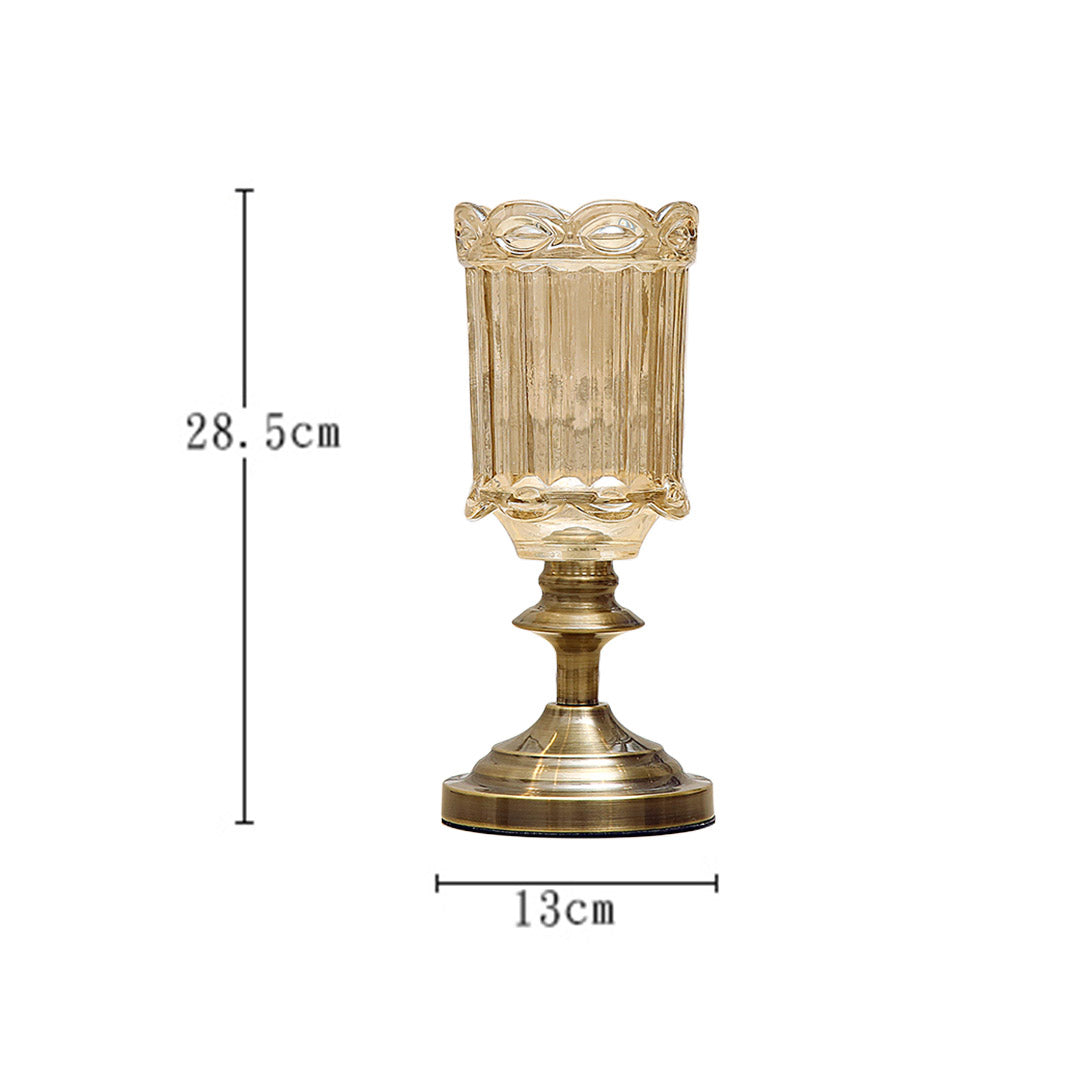 Transparent Glass Flower Vase with Metal Base - 28.5cm