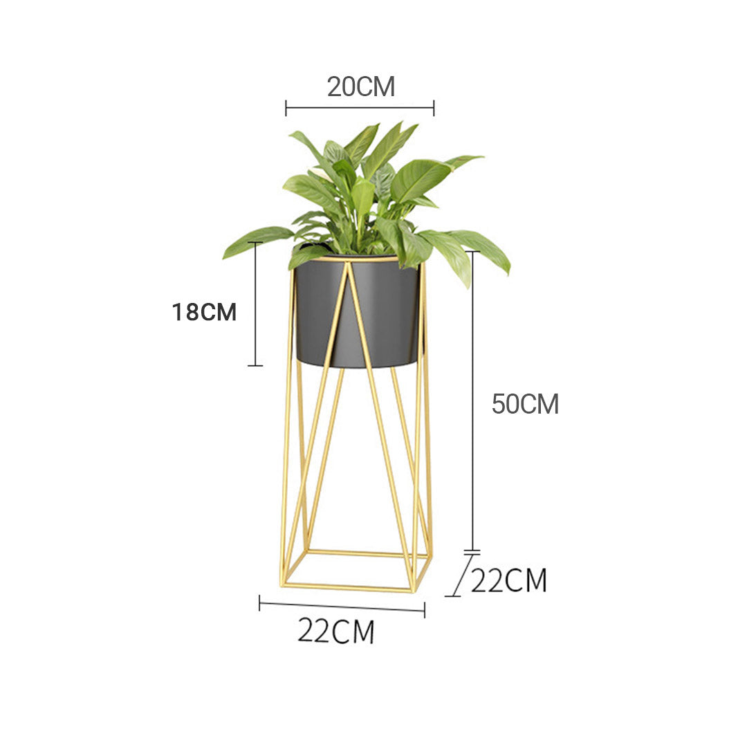 Gold Metal Corner Plant Stand with Black Pot Holder - 50cm 