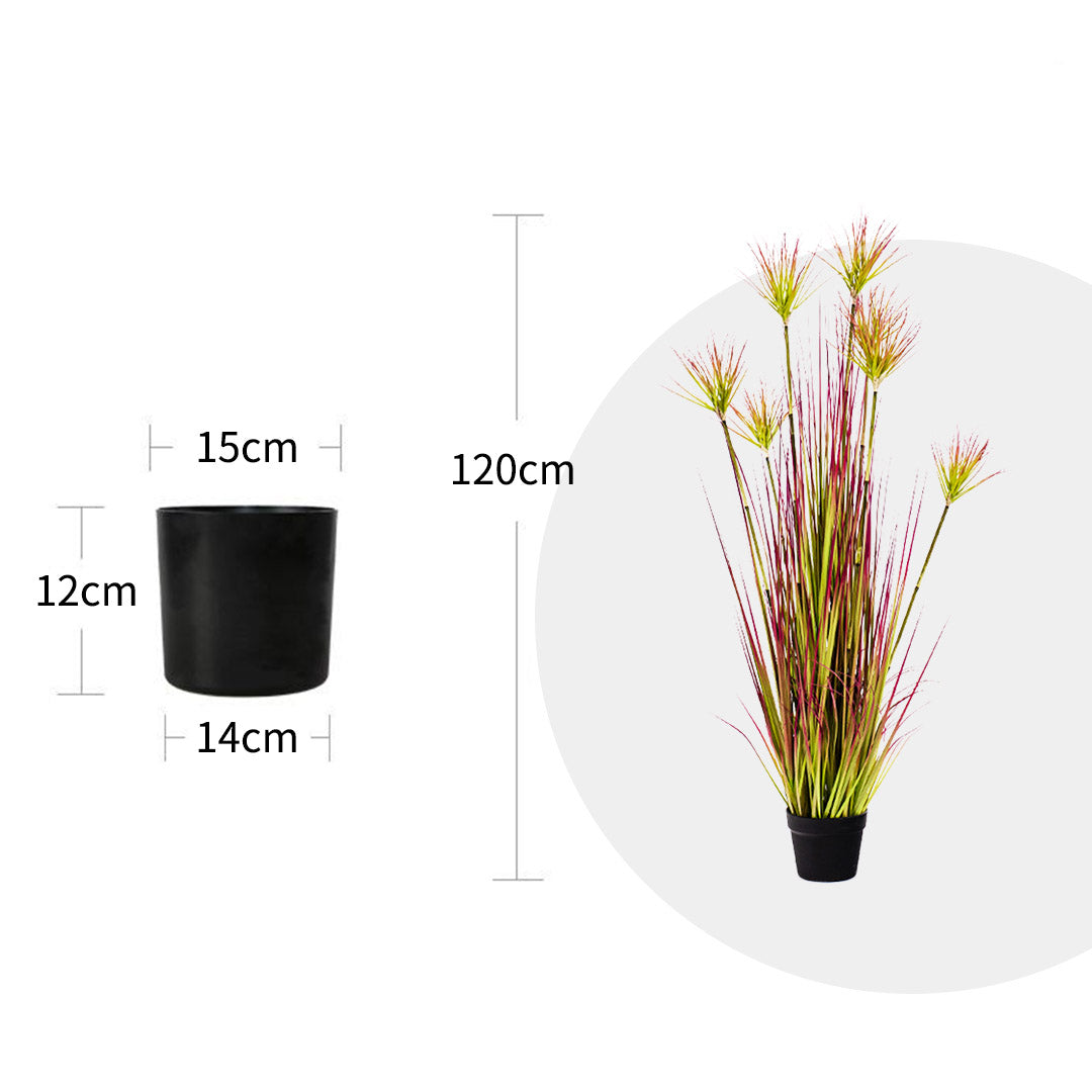Artificial Purple-Red Papyrus Plant Tree in Black Pot - 120cm tall