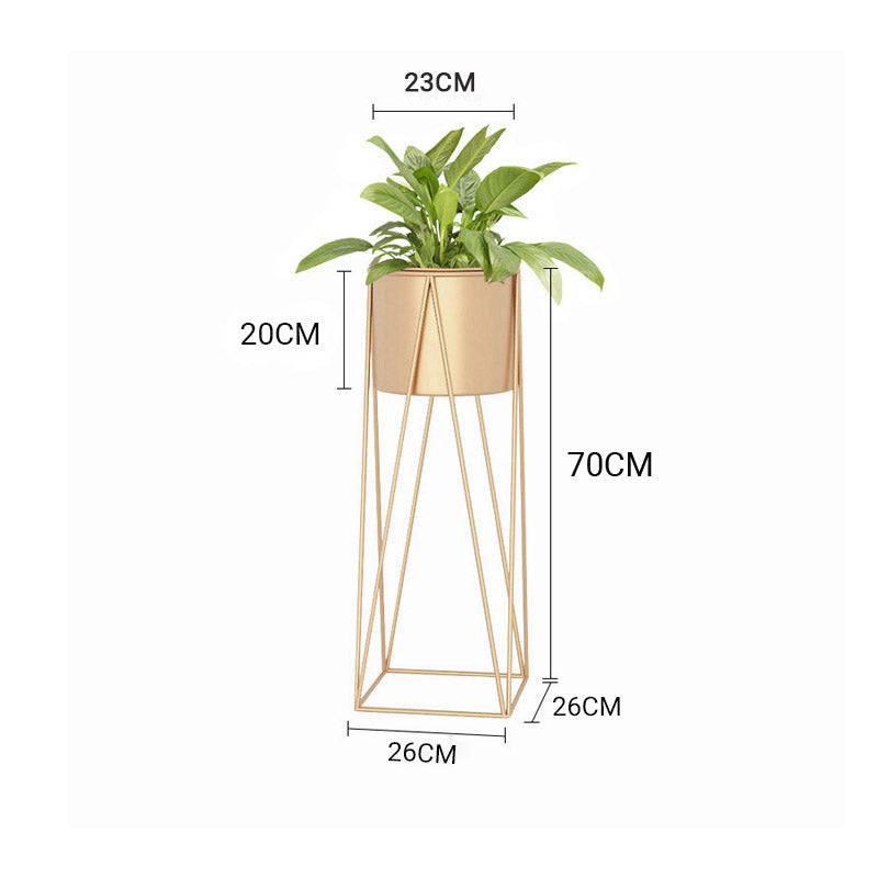 Gold Metal Corner Plant Stand with Gold Pot Holder - 70cm