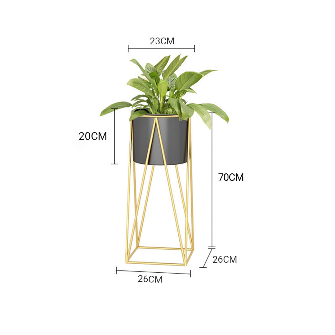 Gold Metal Corner Plant Stand with Black Pot Holder - 70cm