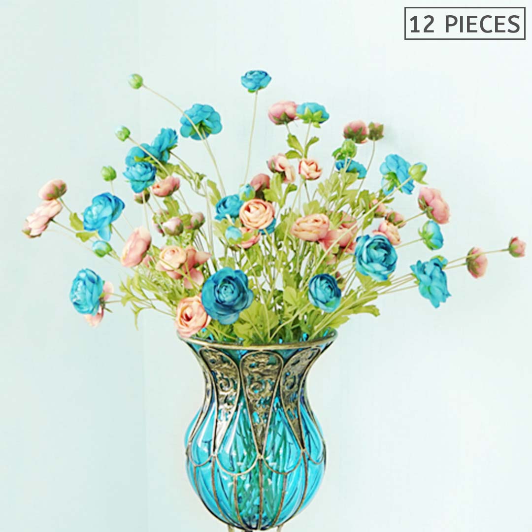 Artificial Silk Rose Flower Bouquet (12pcs) - Blue