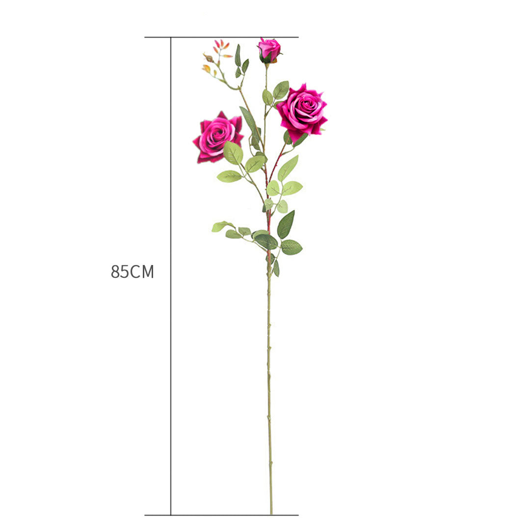 Blue Glass Tall Floor Vase with 12pcs Artificial Dark Pink Flower Set - 67cm tall