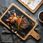 Black Stone Slate Rectangle Wooden Serving Tray with Handle - 33.5cm