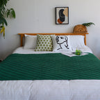 Throw Blanket Diamond Pattern Knitted Throw with Tassels - Green