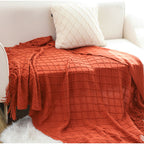 Throw Blanket Diamond Pattern Knitted Throw with Tassels - Red