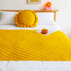 Yellow Diamond Pattern Knitted Throw with Tassels - Yellow