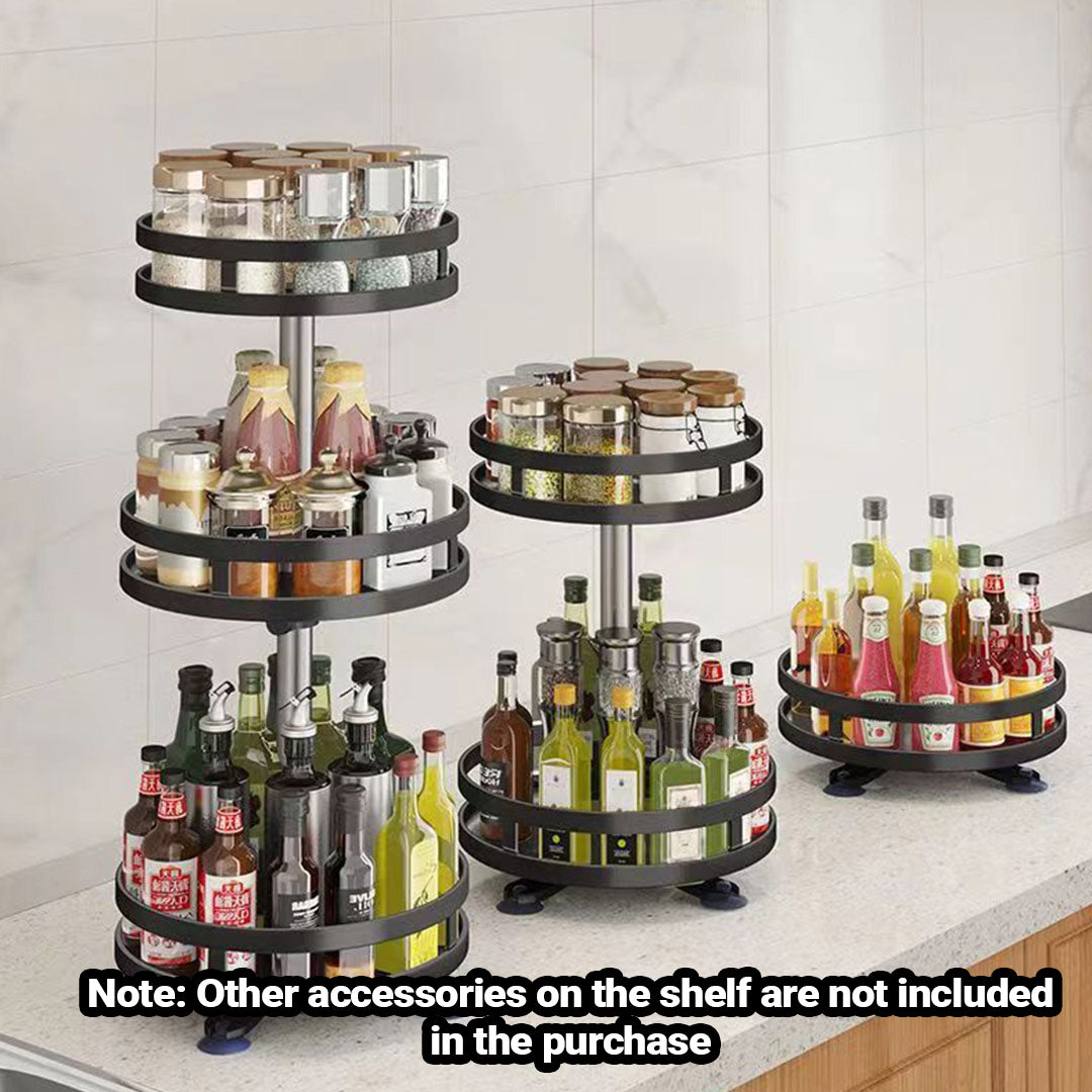 2 Tier Steel Round Rotating Portable Storage Organiser Shelf - Black