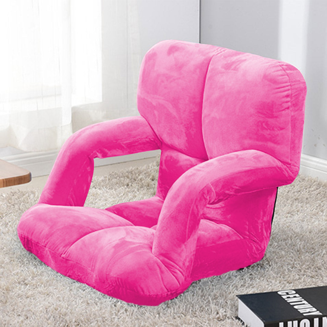 Foldable & Adjustable Lazy Floor Recliner Cushioned Chair with Armrest - Pink