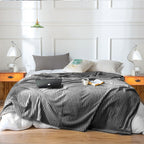 Throw Blanket Knitted Striped Pattern - Grey