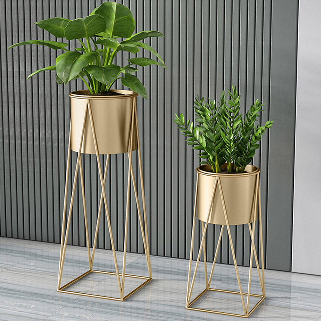 Gold Metal Corner Plant Stand with Gold Pot Holder - 50cm