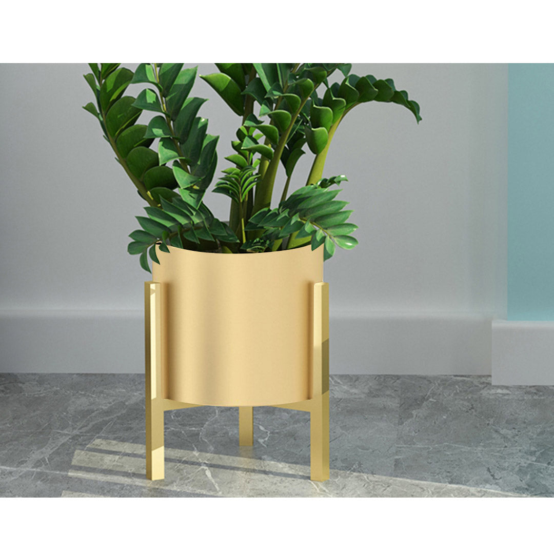 Gold Metal Corner Plant Stand with Gold Pot Holder - 30cm