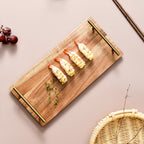 Brown Rectangle Wooden Acacia Food Serving Tray Charcuterie Board - 39cm