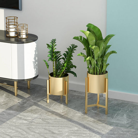 Gold Metal Corner Plant Stand with Gold Pot Holder - 45cm