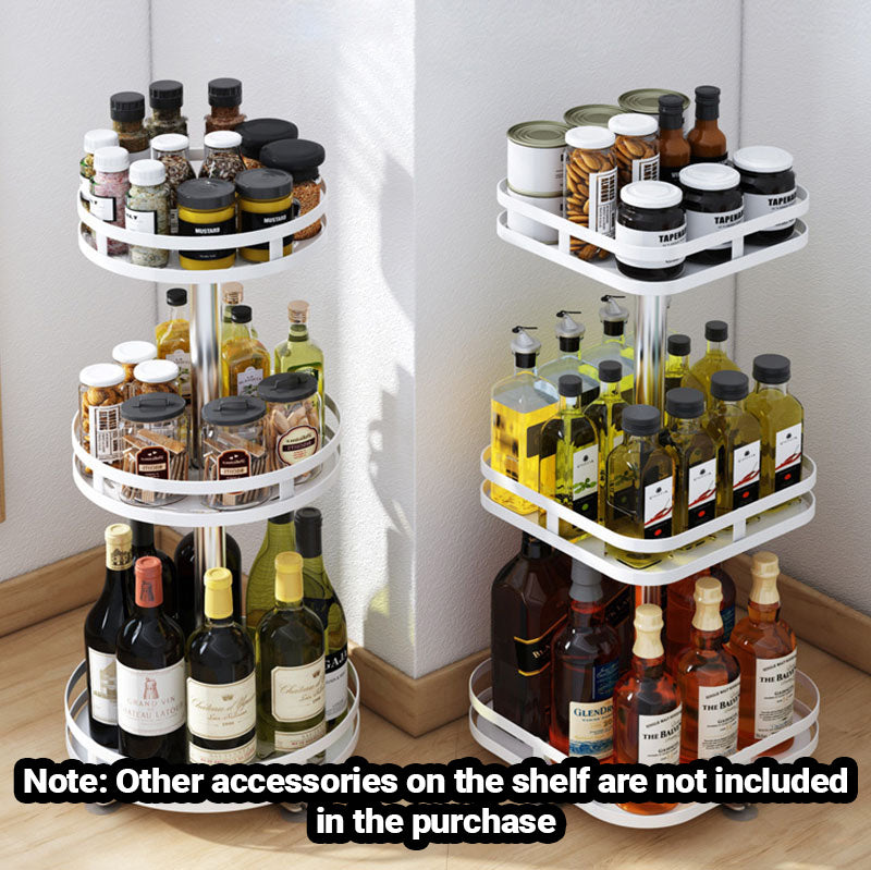 3 Tier Steel Square Rotating Portable Storage Organiser Shelf - White