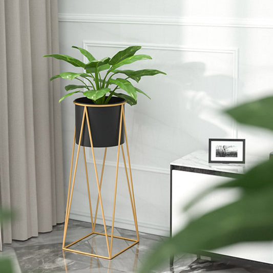 Gold Metal Corner Plant Stand with Black Pot Holder - 50cm 