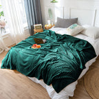 Throw Blanket Knitted Striped Pattern - Dark Green
