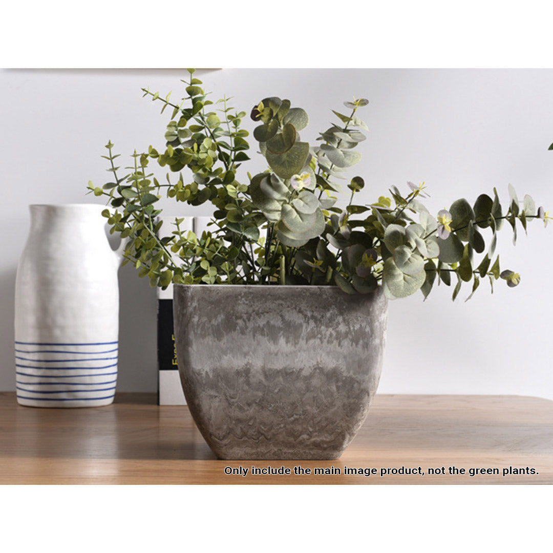 Rock Grey Square Resin Planter Pot in Cement Pattern - 32cm