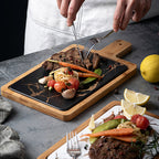 Black Stone Slate Rectangle Wooden Serving Tray with Handle - 33.5cm