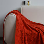 Throw Blanket Diamond Pattern Knitted Throw with Tassels - Red