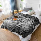 Throw Blanket Knitted Striped Pattern - Grey