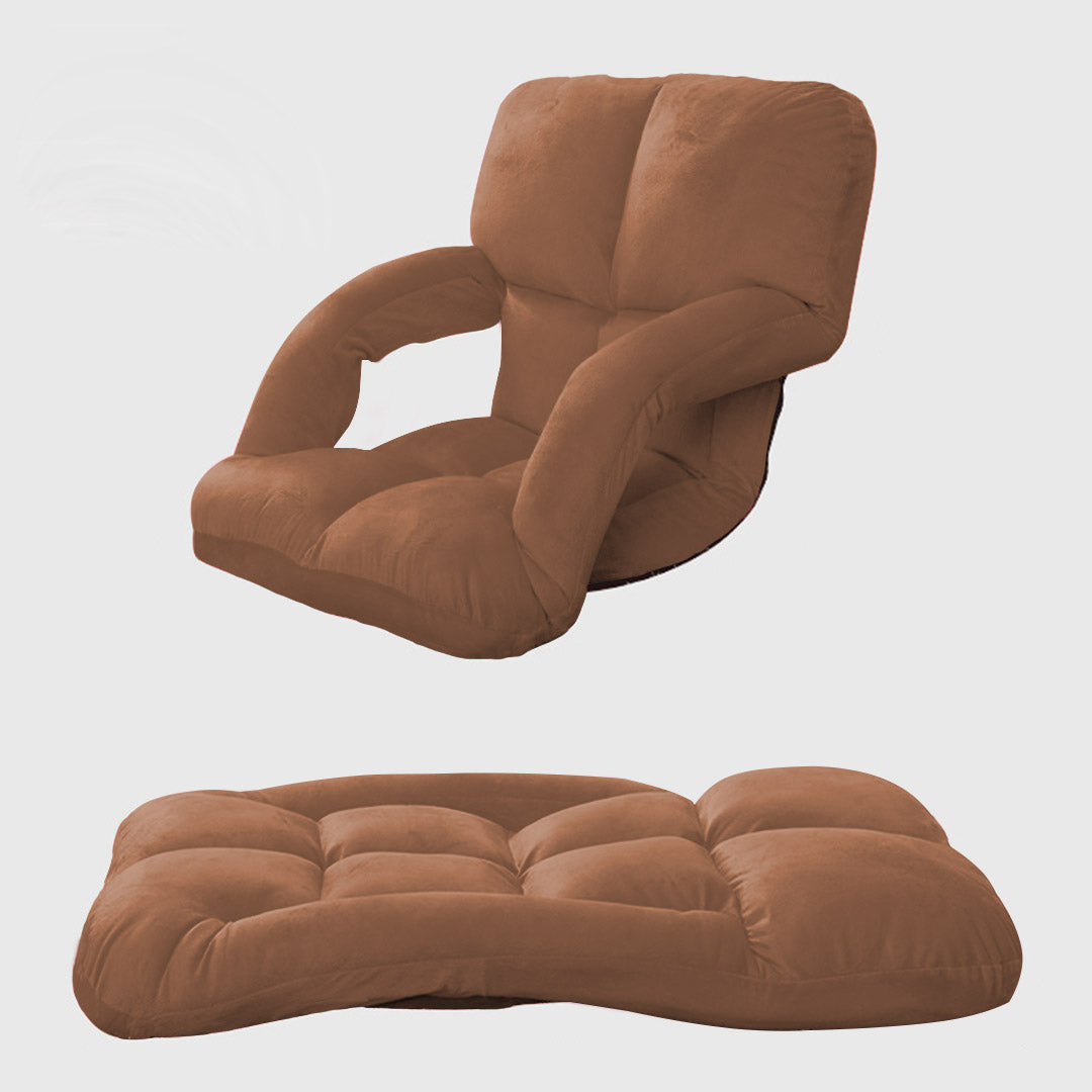 Foldable & Adjustable Lazy Floor Recliner Cushioned Chair with Armrest - Coffee