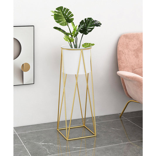 Gold Metal Corner Plant Stand with White Pot Holder - 50cm 