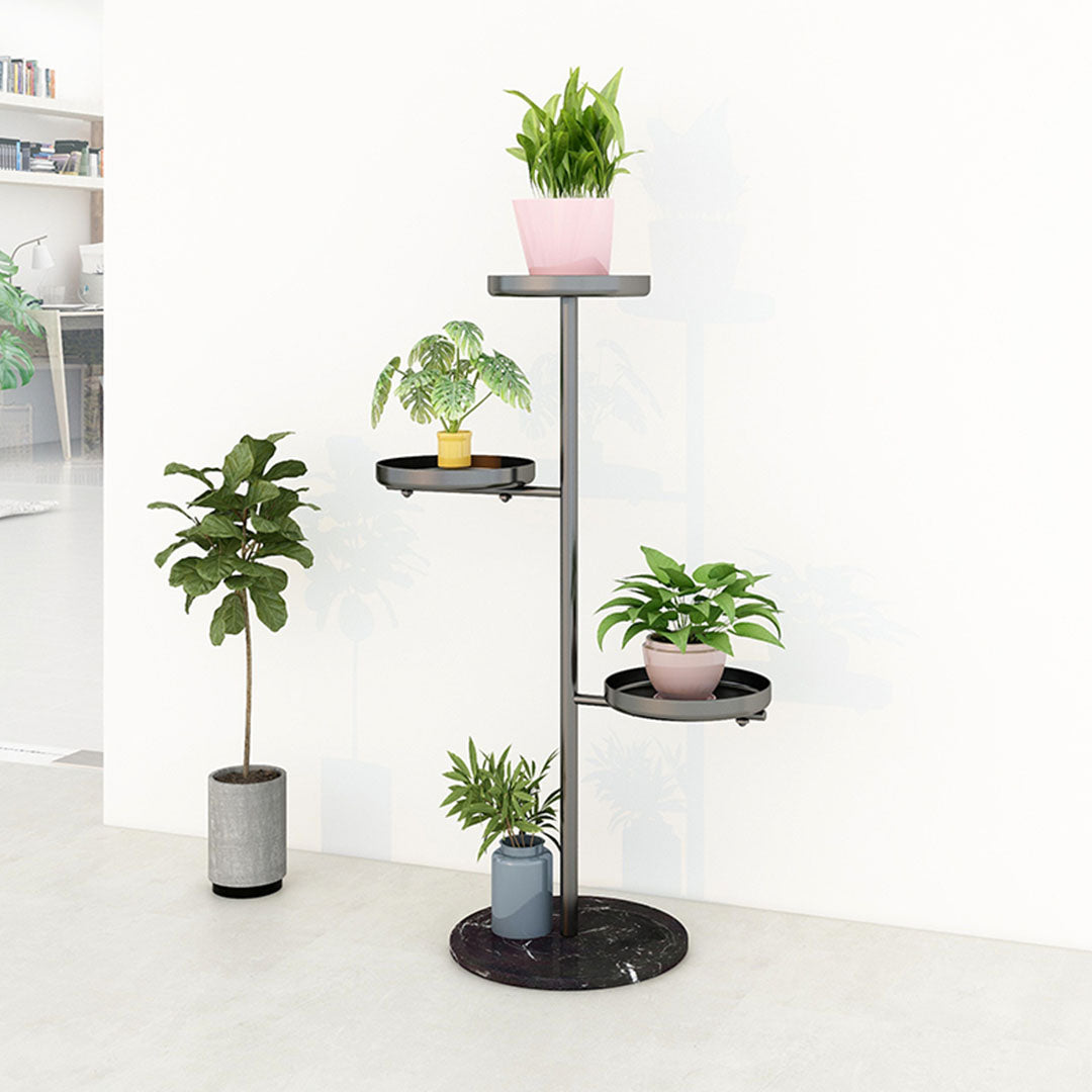 3 Tier Metal Round Plant Stand with Trays - Black