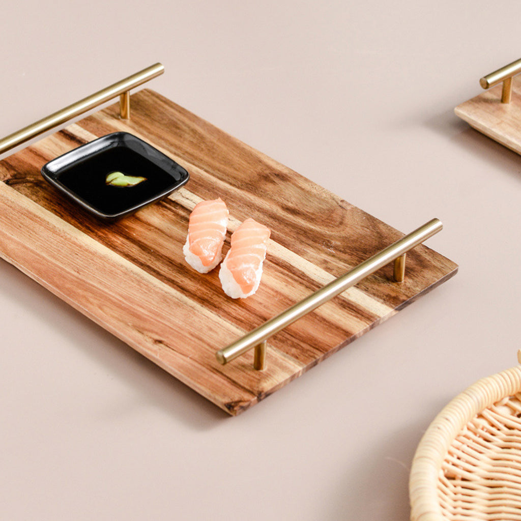 Brown Rectangle Wooden Acacia Food Serving Tray Charcuterie Board - 39cm