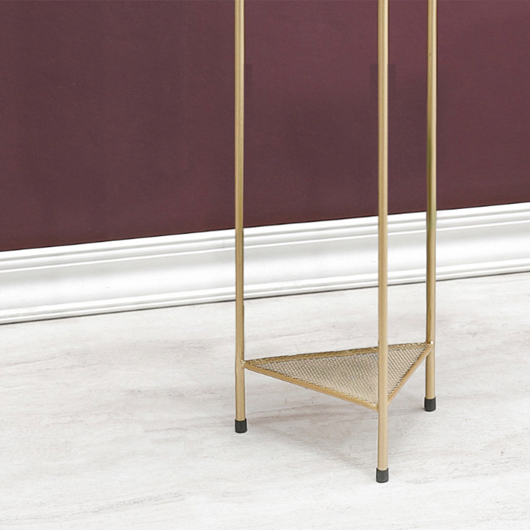 2 Layer Gold Metal Corner Plant Stand with Blue Pot Holder - 65cm