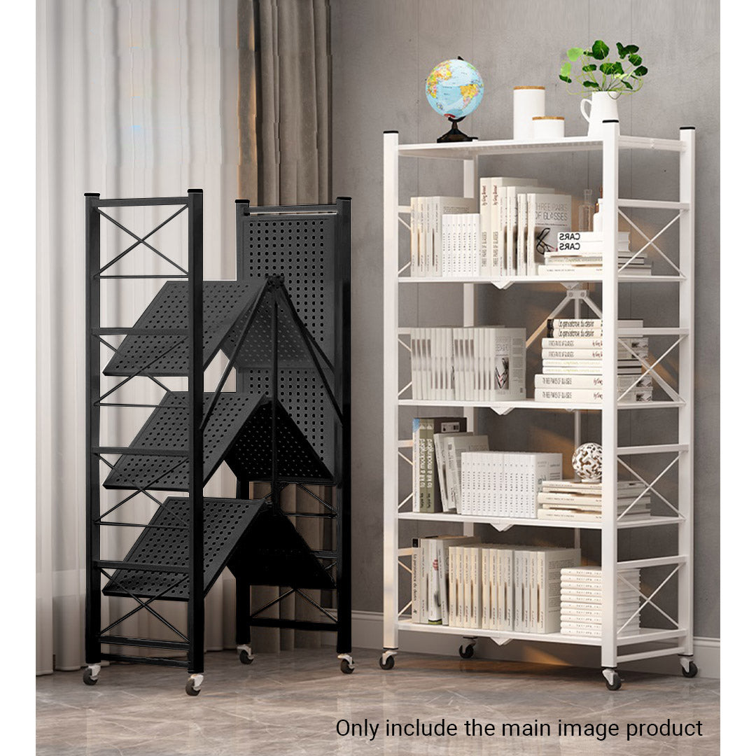4 Tier Steel Foldable Display Stand Shelves with Wheels - Black