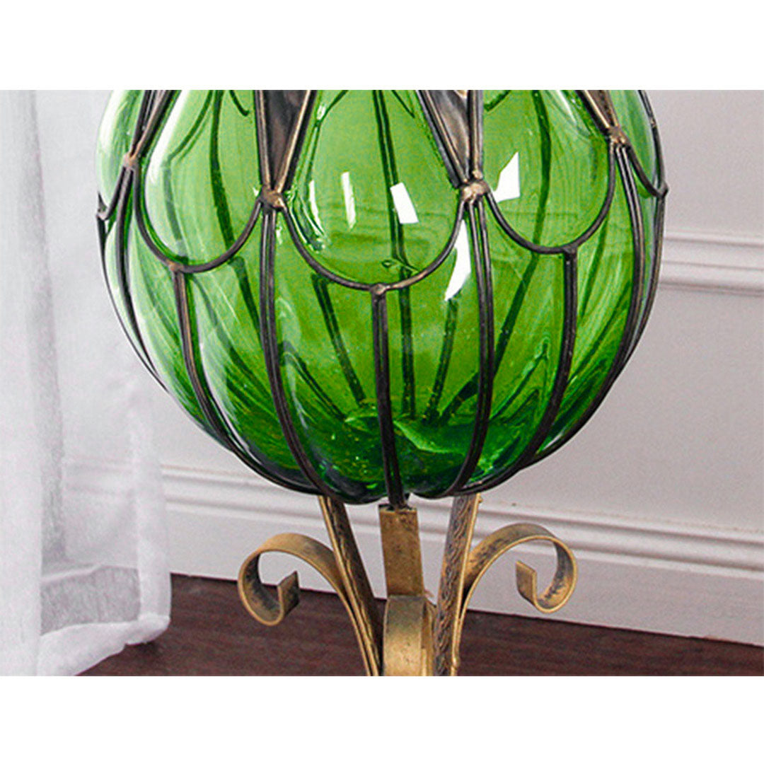 Tall Green Glass Floor Vase and 12pcs Dark Pink Artificial Flower Set - 85cm tall