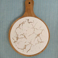White Round Slate Stone Wooden Serving Tray with Handle - 30cm
