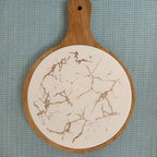 White Round Slate Stone Wooden Serving Tray with Handle - 30cm
