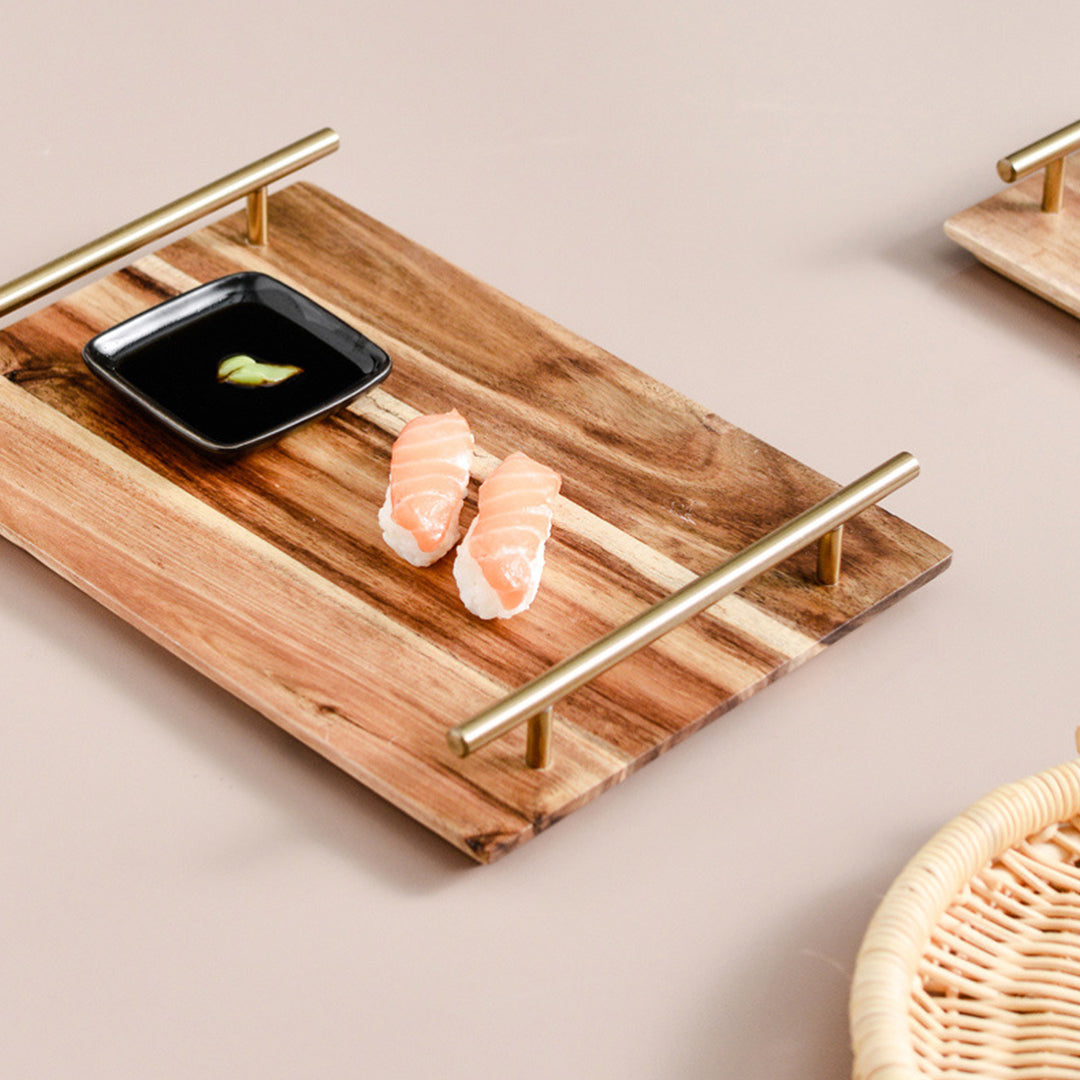 Brown Rectangle Wooden Acacia Food Serving Tray Charcuterie Board - 30cm