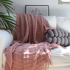 Throw Blanket Diamond Pattern Knitted with Tassels - Pink