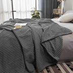 Throw Blanket Knitted Striped Pattern - Grey