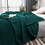 Throw Blanket Knitted Striped Pattern - Dark Green
