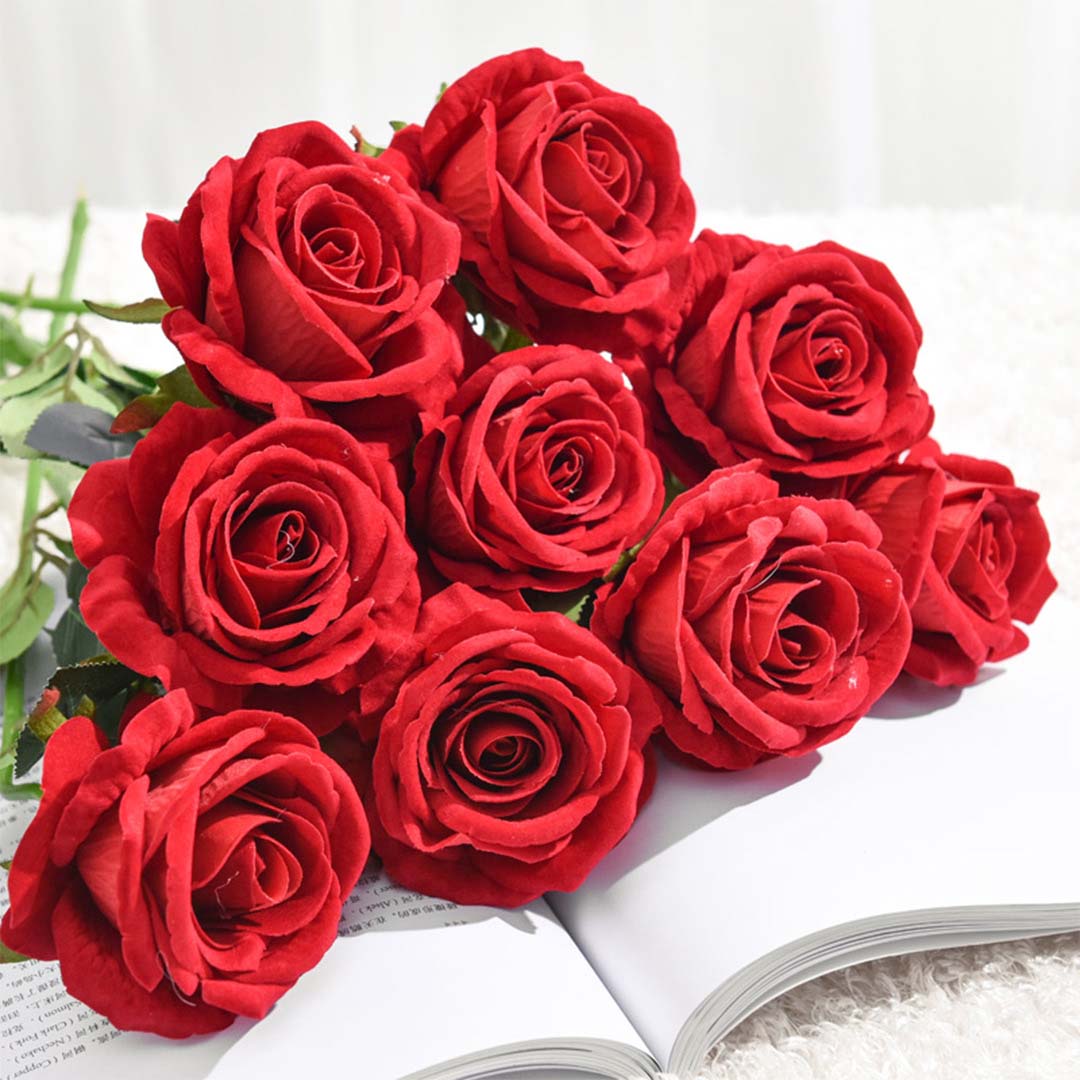 Artificial Silk Rose Bouquet (5pcs) - Red