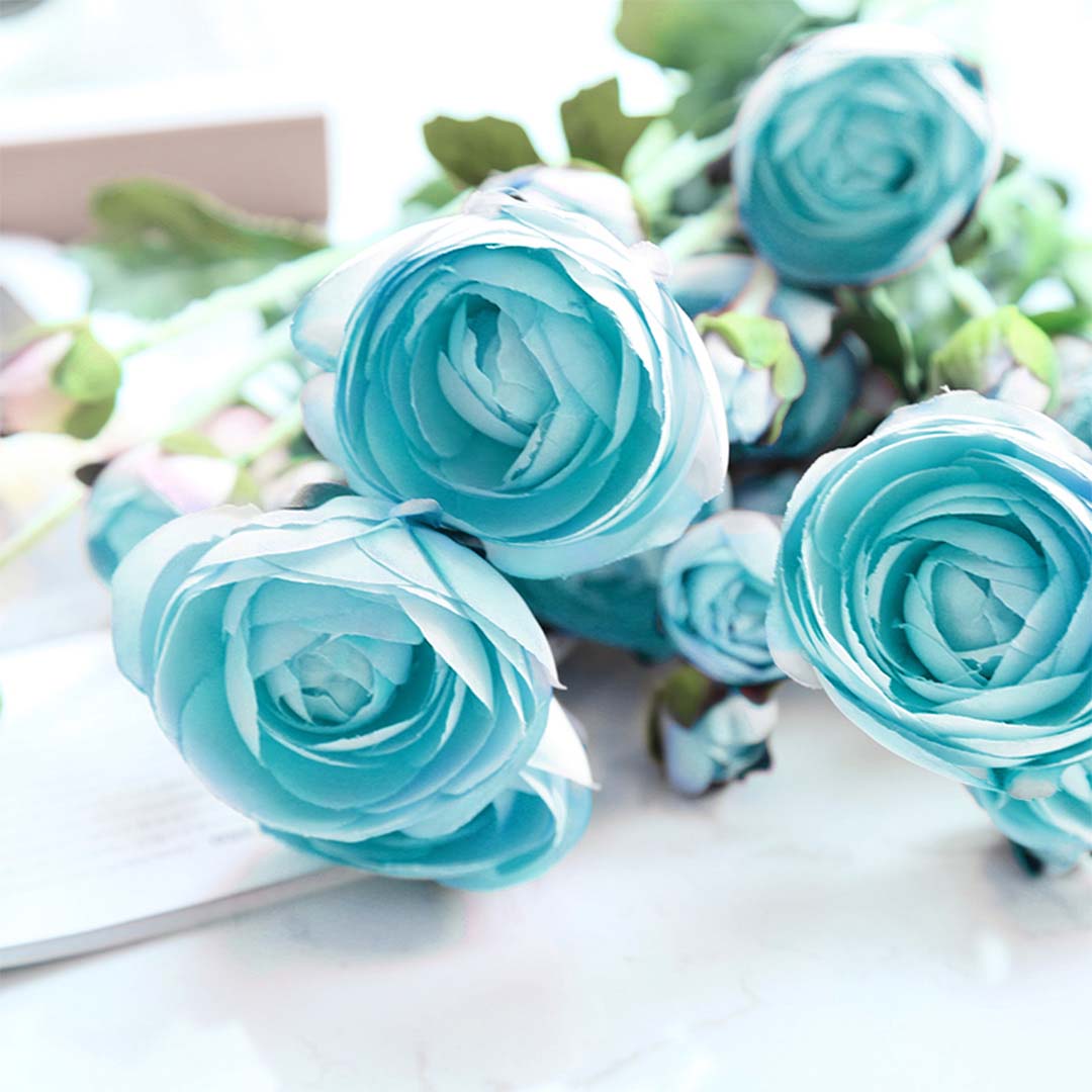 Artificial Silk Rose Flower Bouquet (12pcs) - Blue