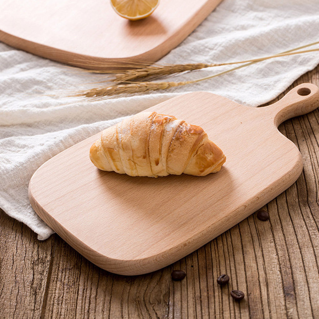 Brown Rectangle Wooden Serving Tray Chopping Board with Handle - 33cm
