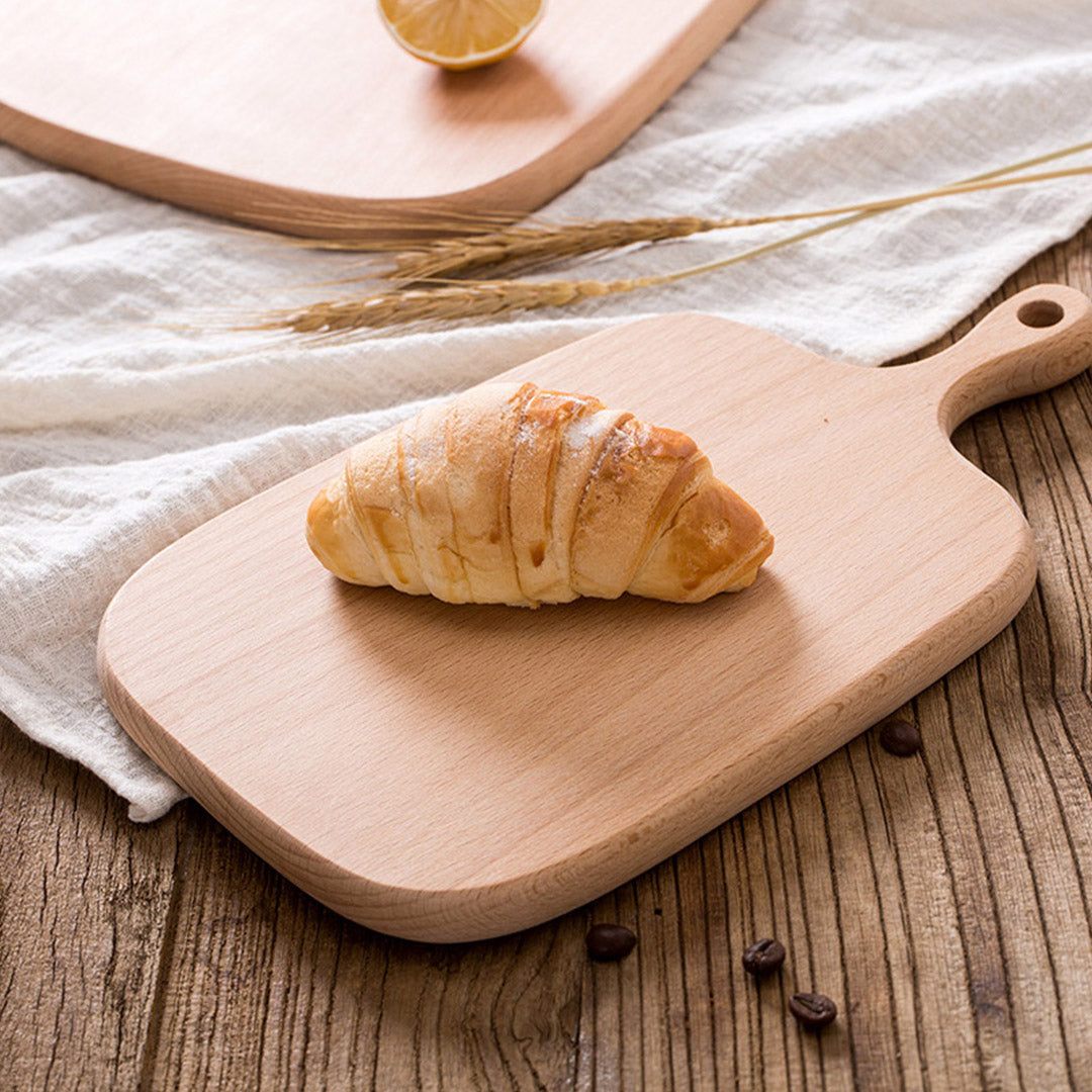 Brown Rectangle Wooden Serving Tray Chopping Board with Handle - 33cm