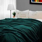 Throw Blanket Knitted Striped Pattern - Dark Green
