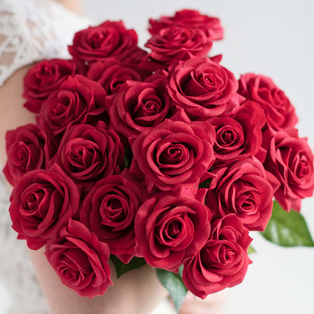 Artificial Silk Rose Bouquet (5pcs) - Red