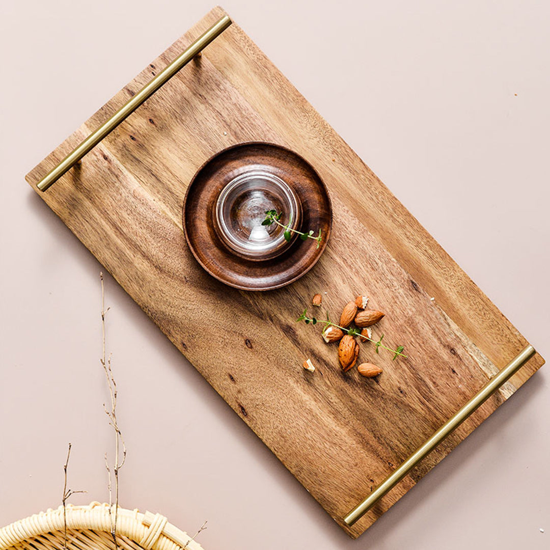 Brown Rectangle Wooden Acacia Food Serving Tray Charcuterie Board - 36cm