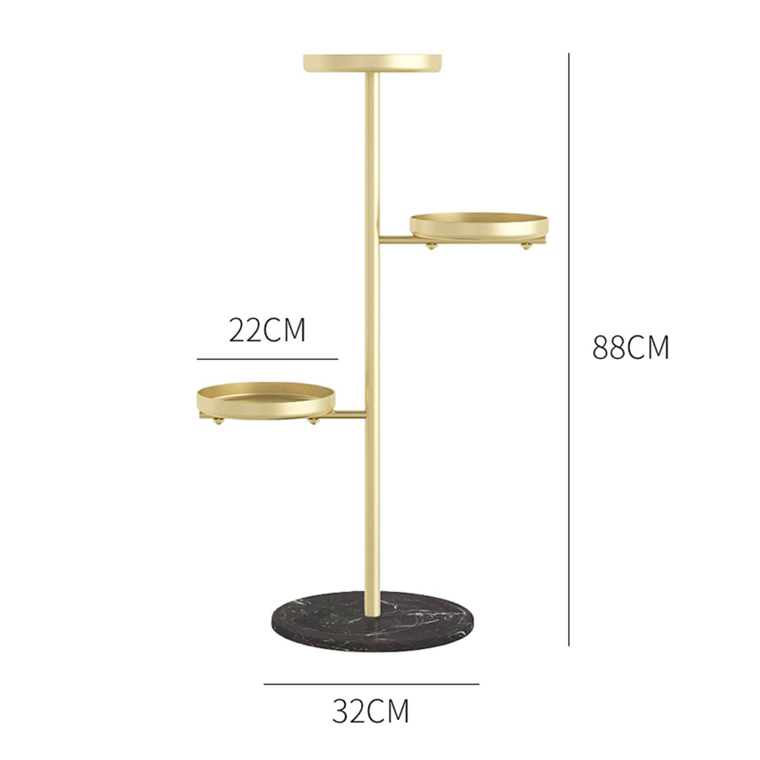 3 Tier Metal Round Plant Stand with Trays - Gold