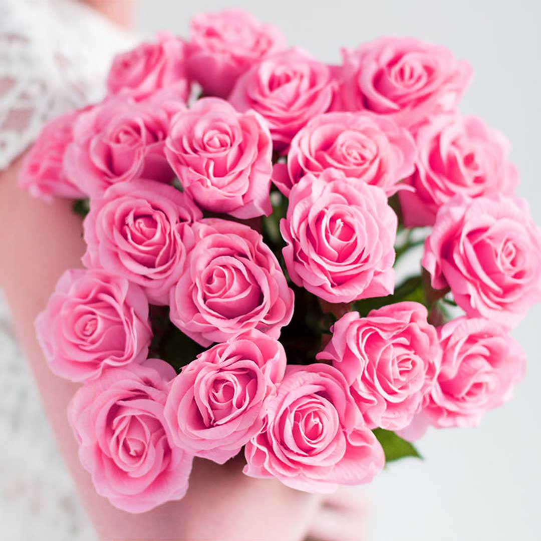 Artificial Silk Rose Flower Bouquet (10pcs) - Pink