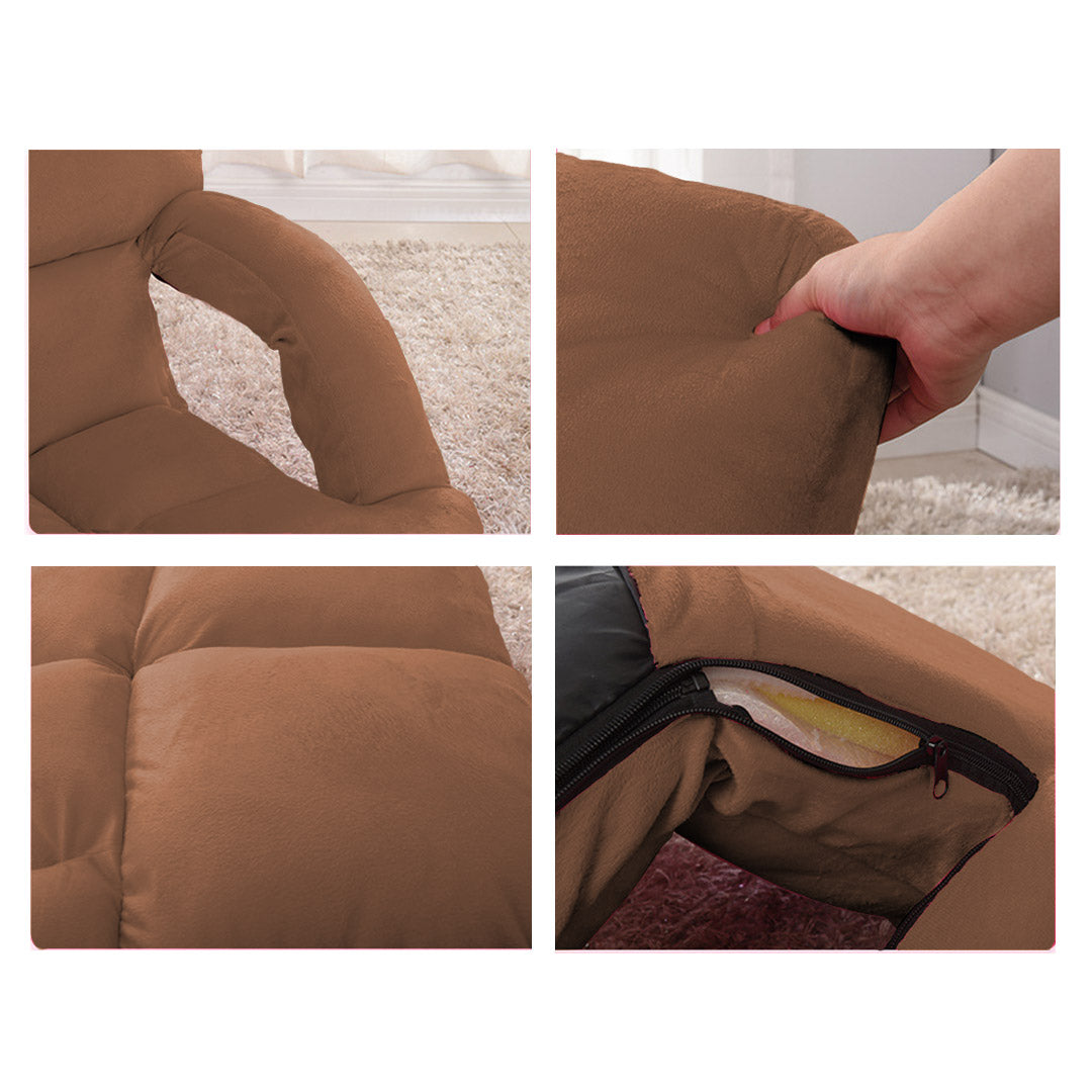 Foldable & Adjustable Lazy Floor Recliner Cushioned Chair with Armrest - Coffee